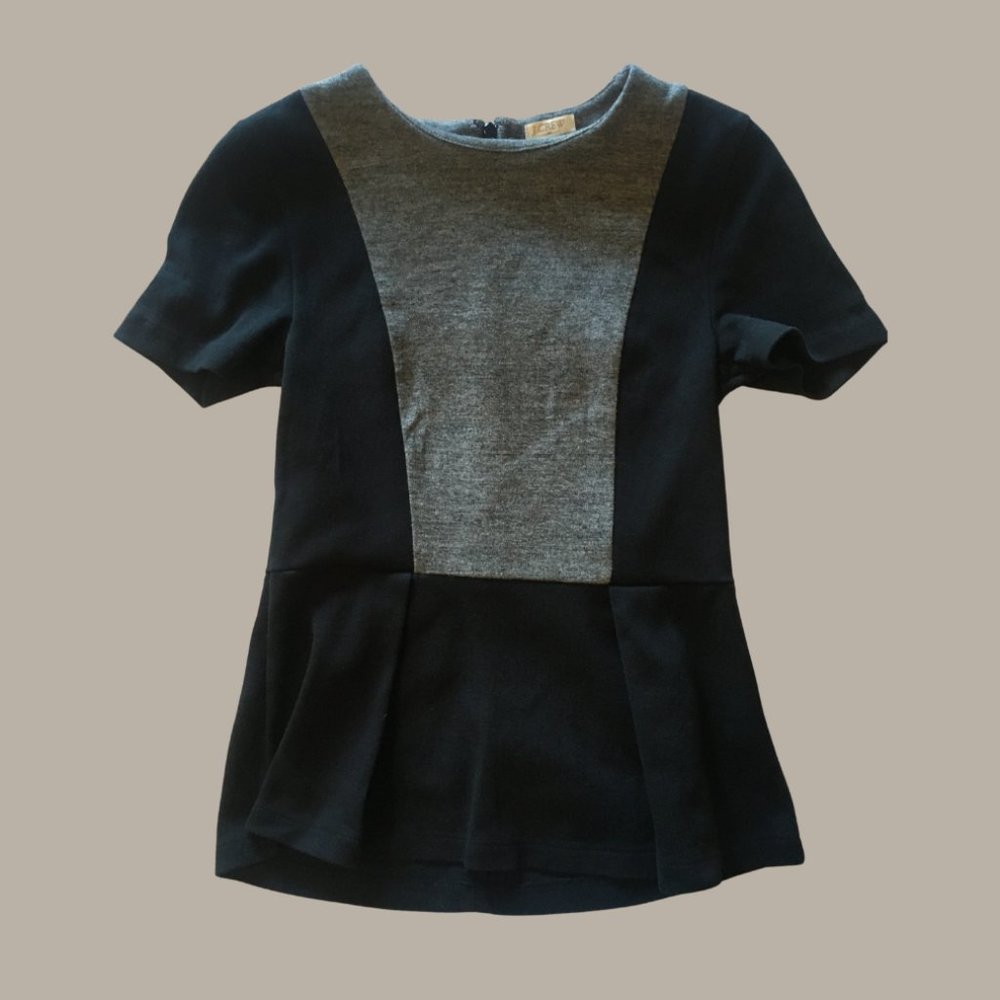 J. Crew Black Gray Colorblock Peplum Top XXS